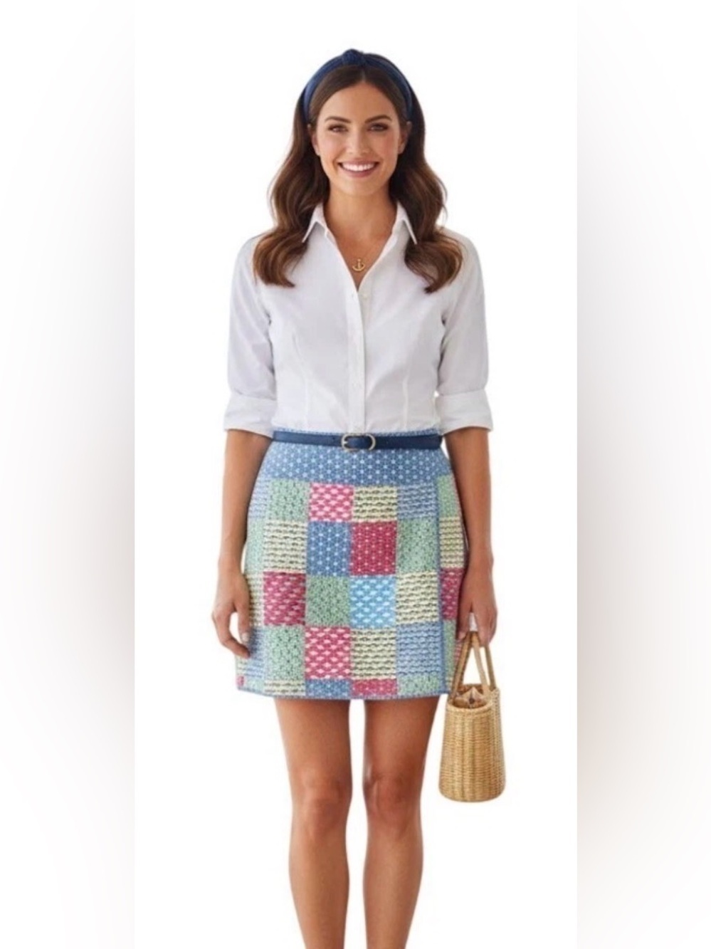 Vineyard Vines Multi-Patch Nautical Faux-Wrap Mini Skirt – Fish Anchor Size 2